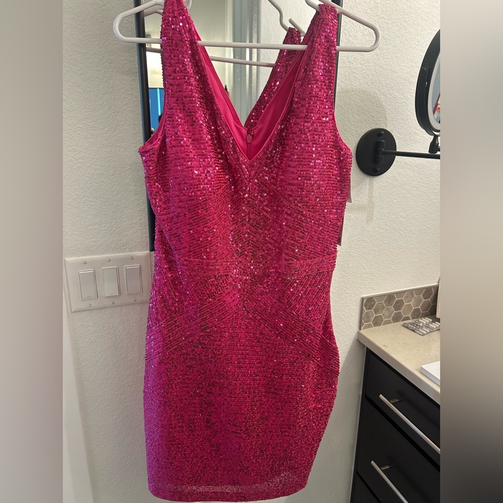 Kensie Pink V-Neck Sequin Dress